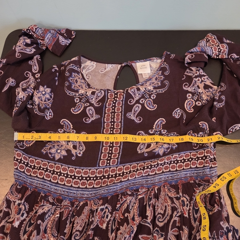 Knox Rose XL Boho Paisley Print Long Sleeve Shift Dress Brown Blue - Picture 13 of 14